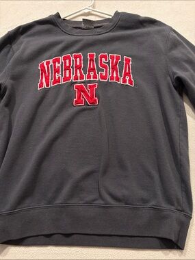 Stadium Athletics Gray Crewneck Sweatshirt with Red Nebraska Appliqué